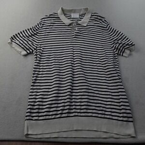 Handvaerk Polo Mens XL Ivory Navy Striped Knit Pima Cotton Short Sleeve